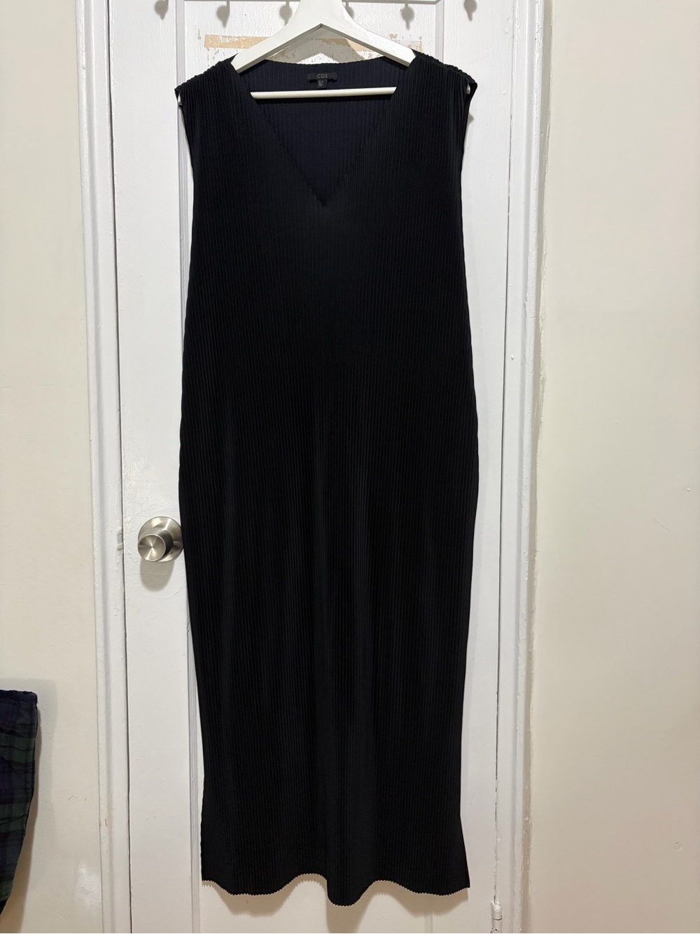 COS Dark Navy Laser-Cut Pleated Midi Dress